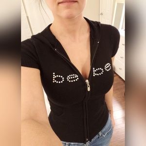 Bebe crystal sweater zip up short sleeved hoodie